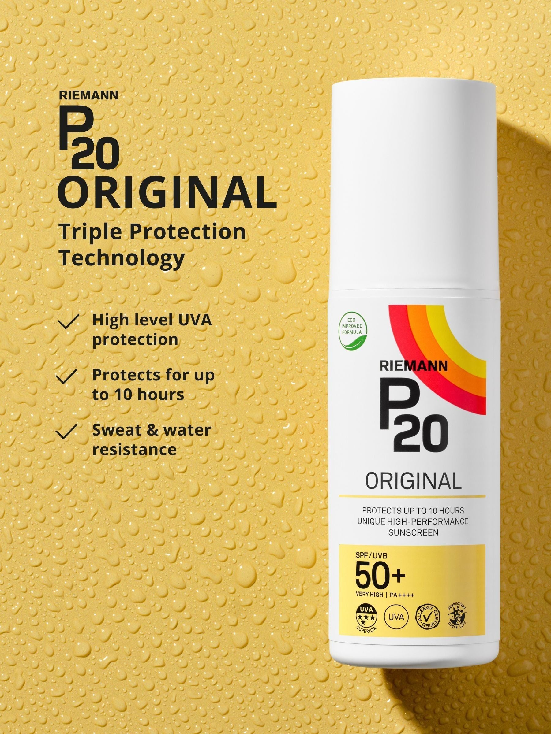 P20 Original SPF 50+ Oil Spray Suncream 100ml, imported from the UK