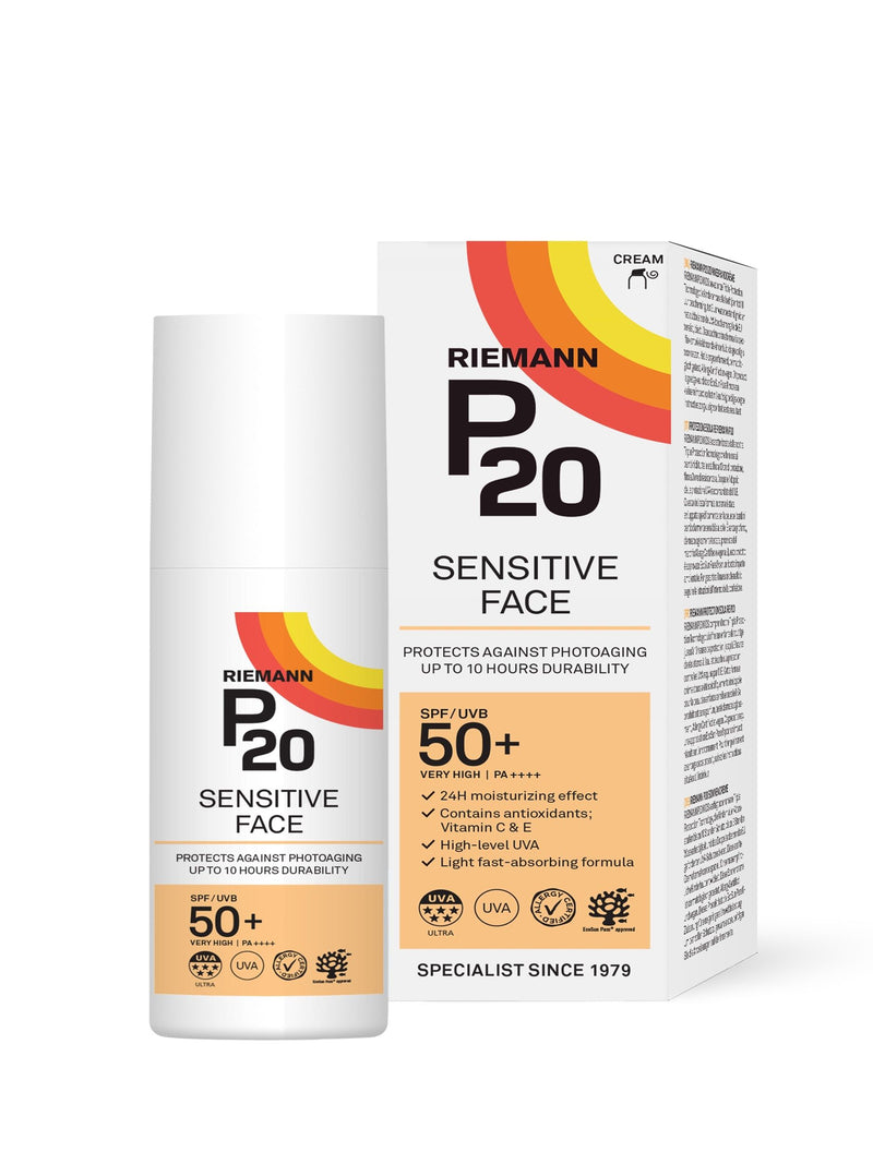 P20 SPF50+ suncream for sensitive face, UK version