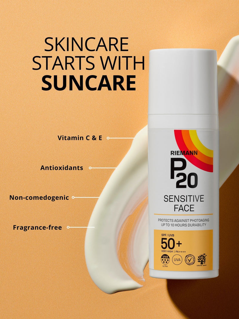 P20 SPF50+ suncream for sensitive face, UK version