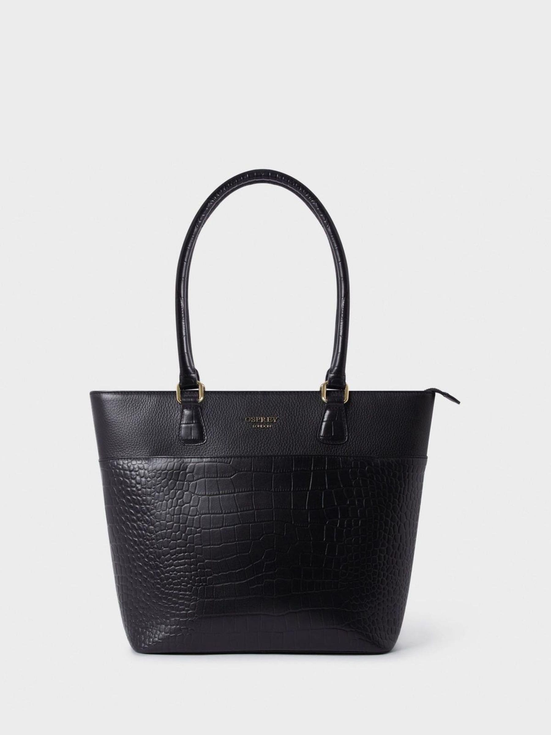 Osprey London Kellie black leather tote bag, imported from the UK