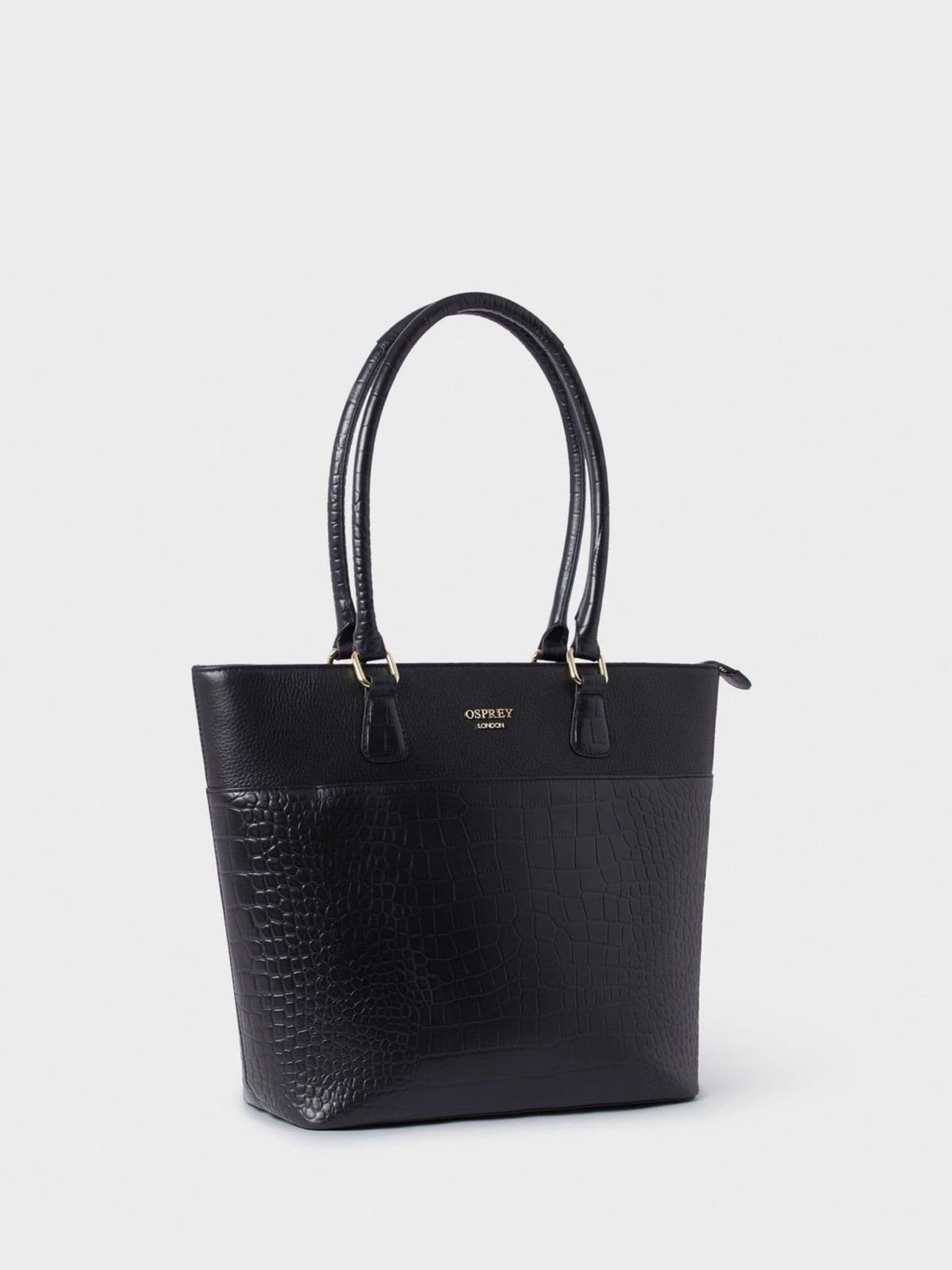 Osprey London Kellie black leather tote bag, imported from the UK