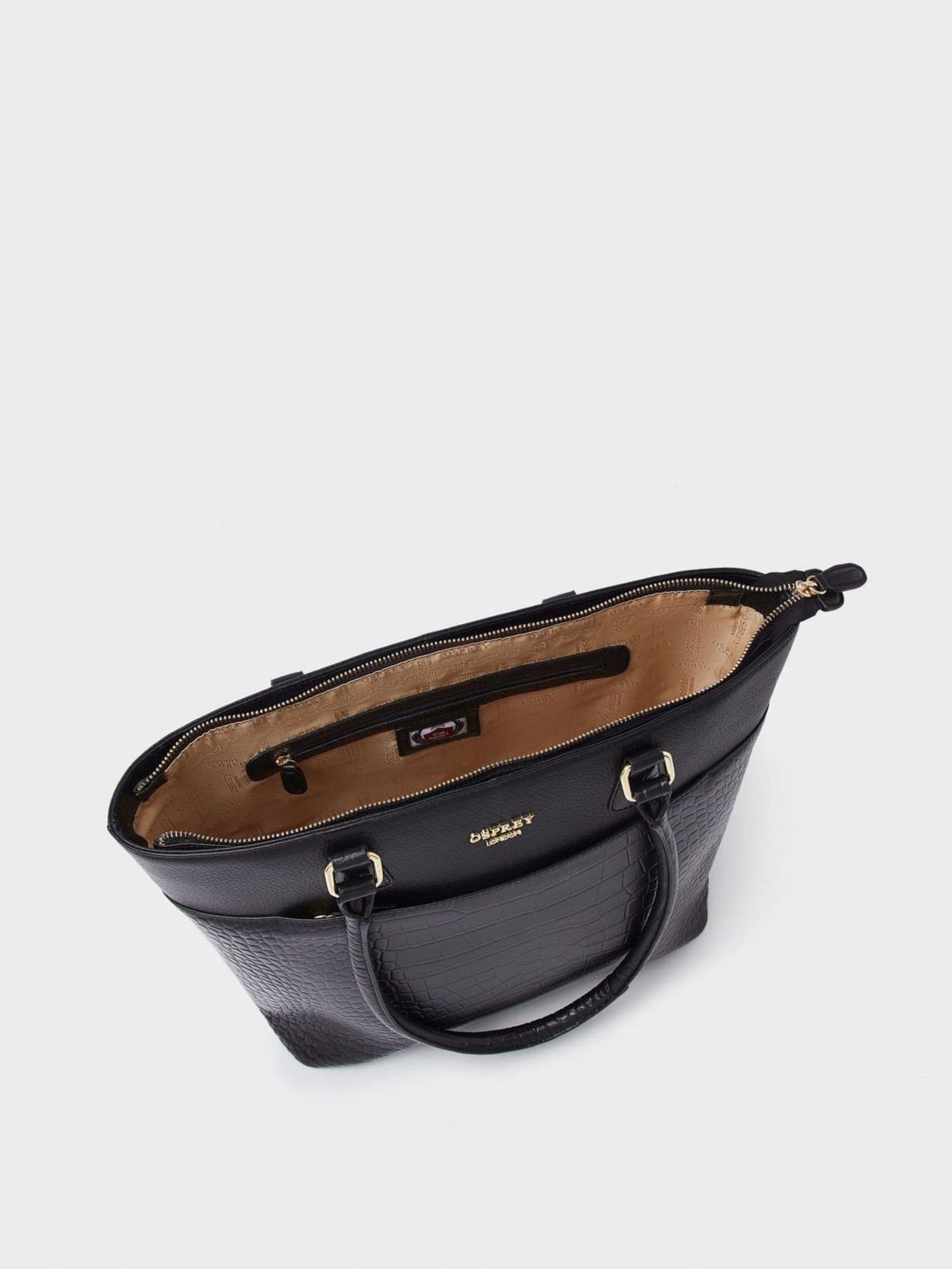 Osprey London Kellie black leather tote bag, imported from the UK