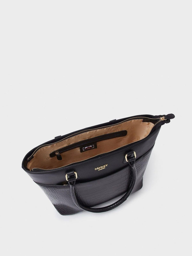 Osprey London Kellie black leather tote bag, imported from the UK