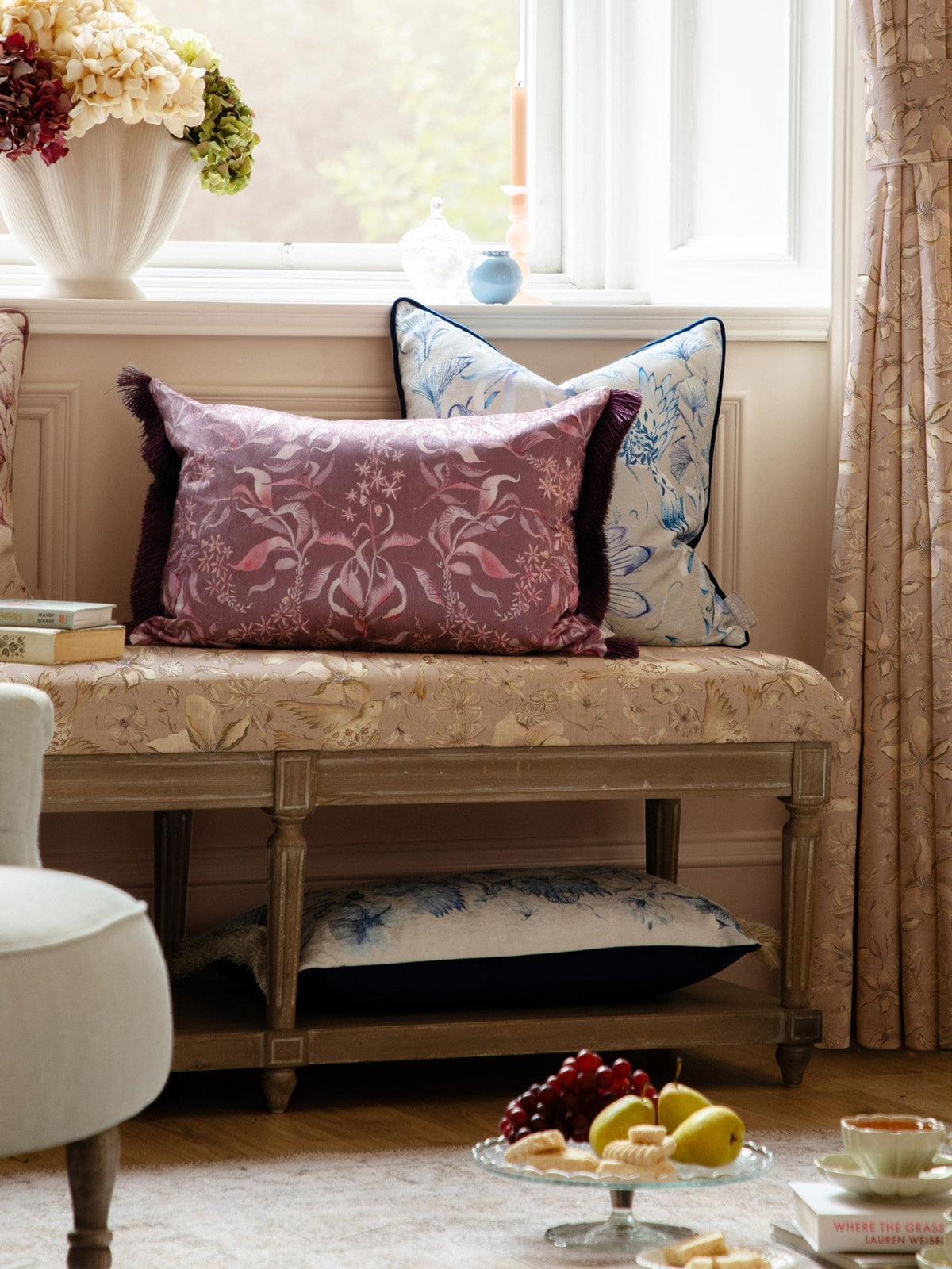 Voyage Maison printed ruched fringe cushion 60x40cm - British product