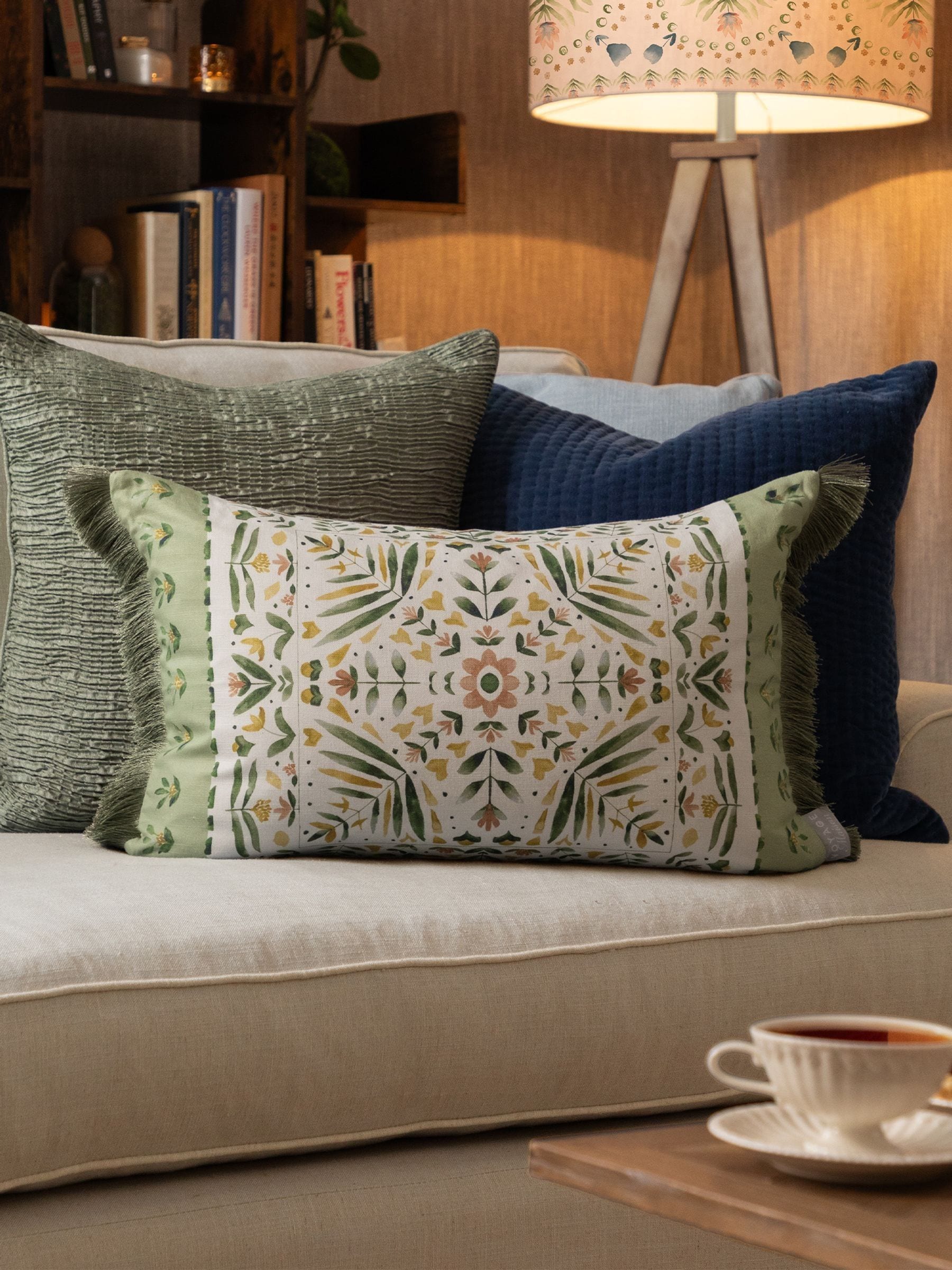 Voyage Maison printed fringe cushion Sage Kari 40x60cm (British brand)