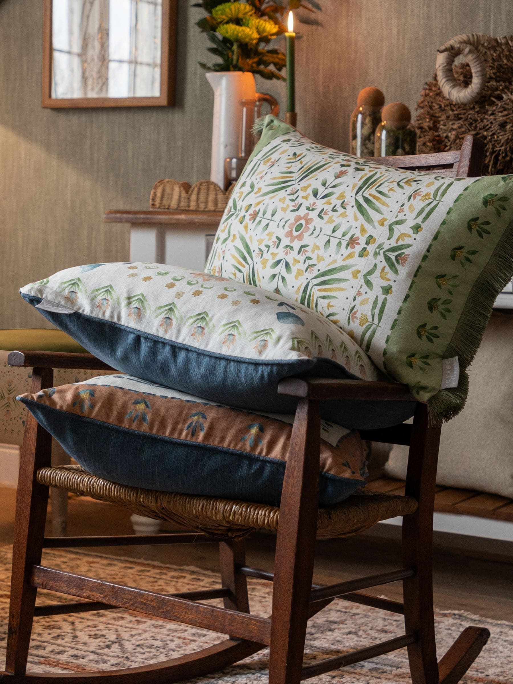 Voyage Maison printed fringe cushion Sage Kari 40x60cm (British brand)