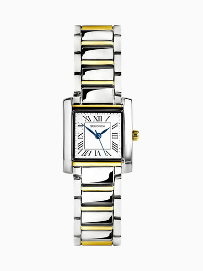 Montre Analogique Femme Argent et Or avec Bracelet en Alliage Bicolore et Cadran à Chiffres Romains
