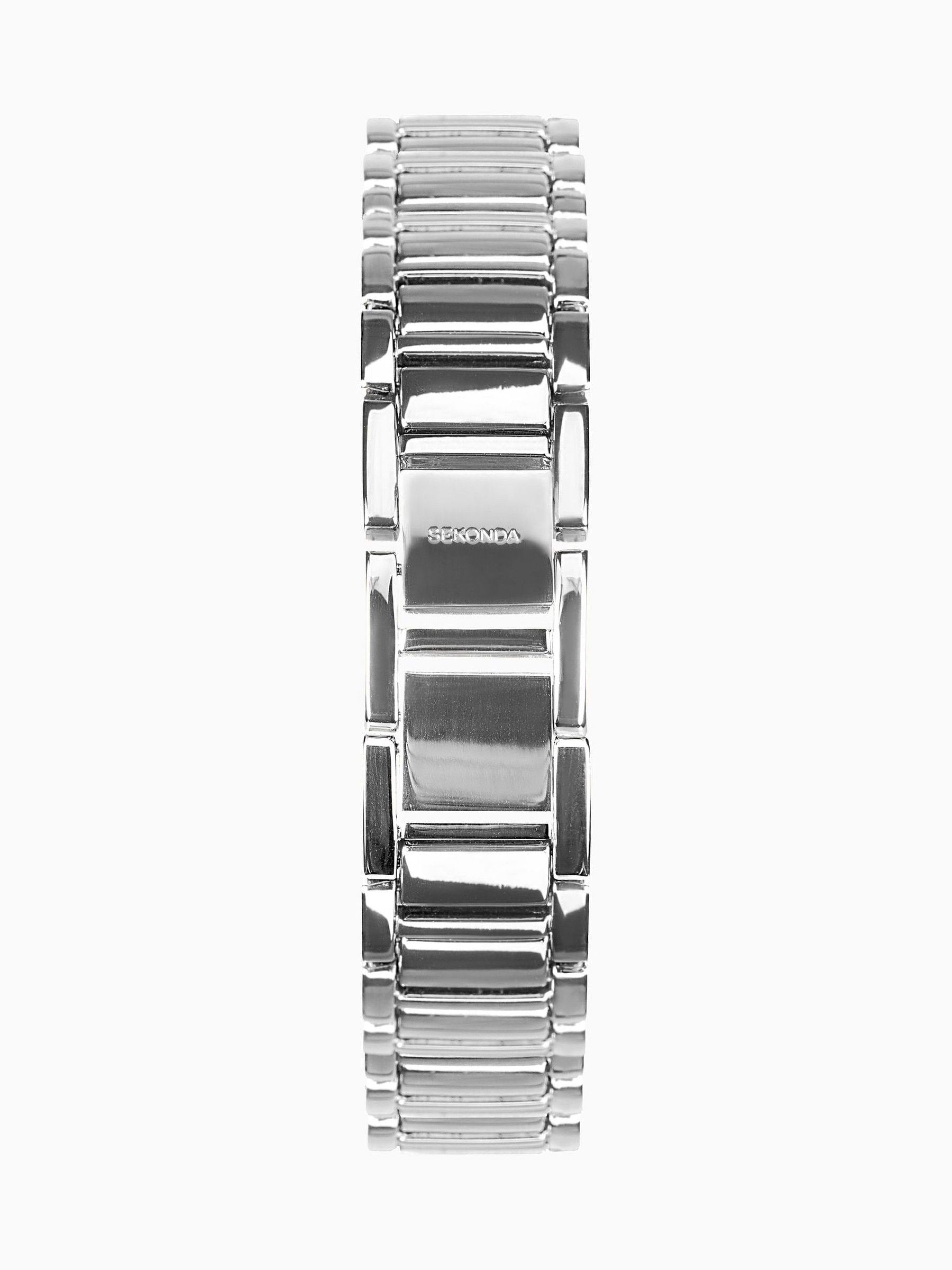 Analogue Watch with White Dial and Roman Numerals, Gold-Plated Alloy Bracelet, Rectangular Case, 21mm