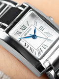 Analogue Watch with White Dial and Roman Numerals, Gold-Plated Alloy Bracelet, Rectangular Case, 21mm