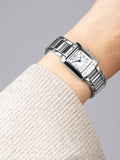 Analogue Watch with White Dial and Roman Numerals, Gold-Plated Alloy Bracelet, Rectangular Case, 21mm