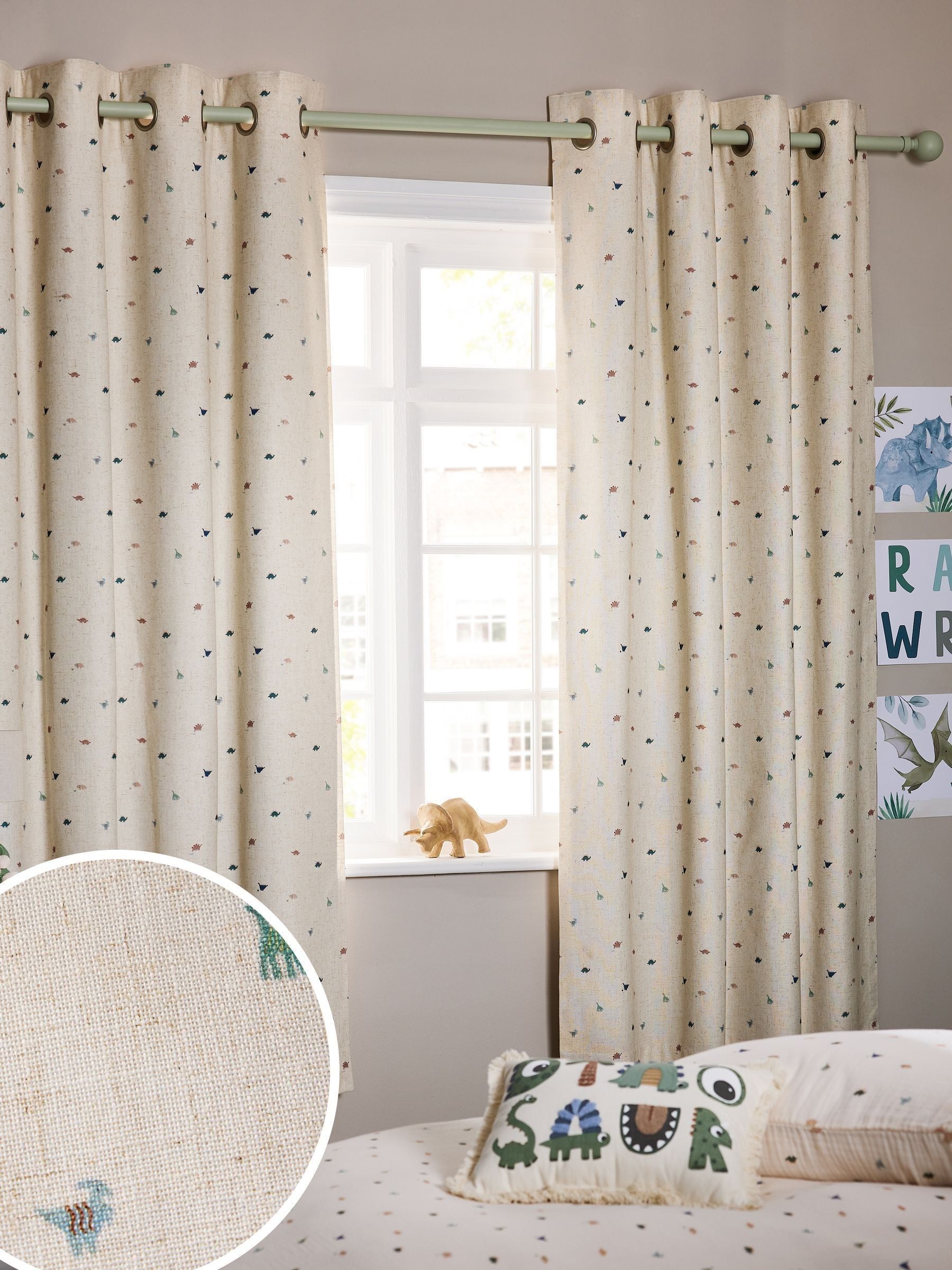 Mini Dino eyelet blackout curtains, British product