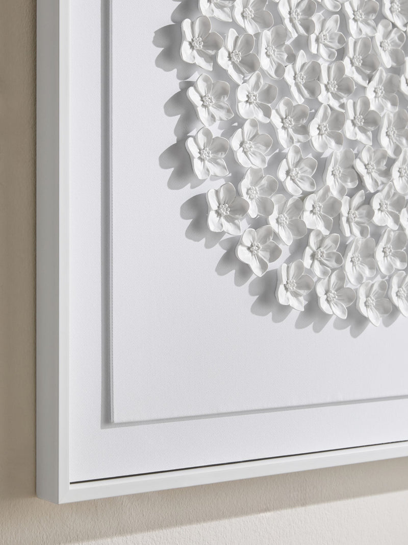 White 3D flowers framed wall art 60cm x 60cm (British brand)