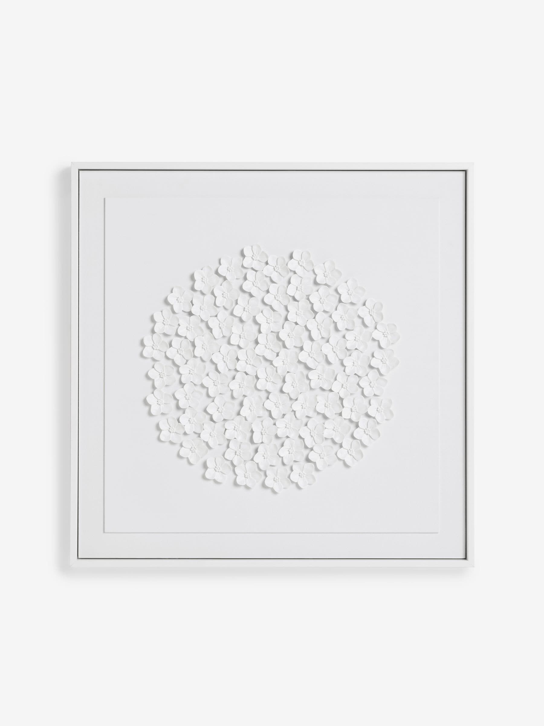 White 3D flowers framed wall art 60cm x 60cm (British brand)