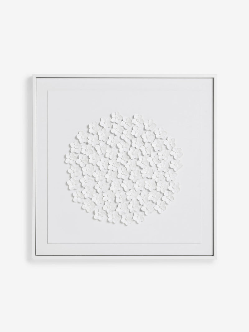 White 3D flowers framed wall art 60cm x 60cm (British brand)