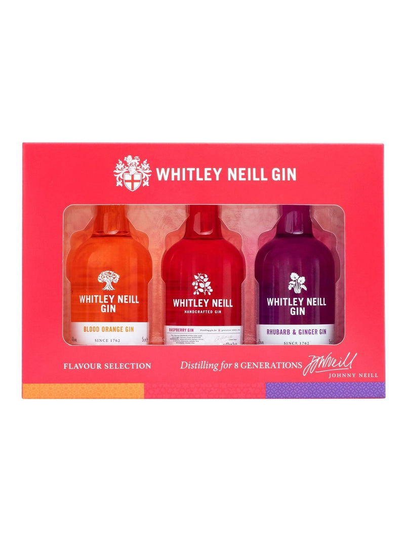 Whitley Neil blood orange raspberry rhubarb ginger gin trio set 5cl miniatures (British brand)