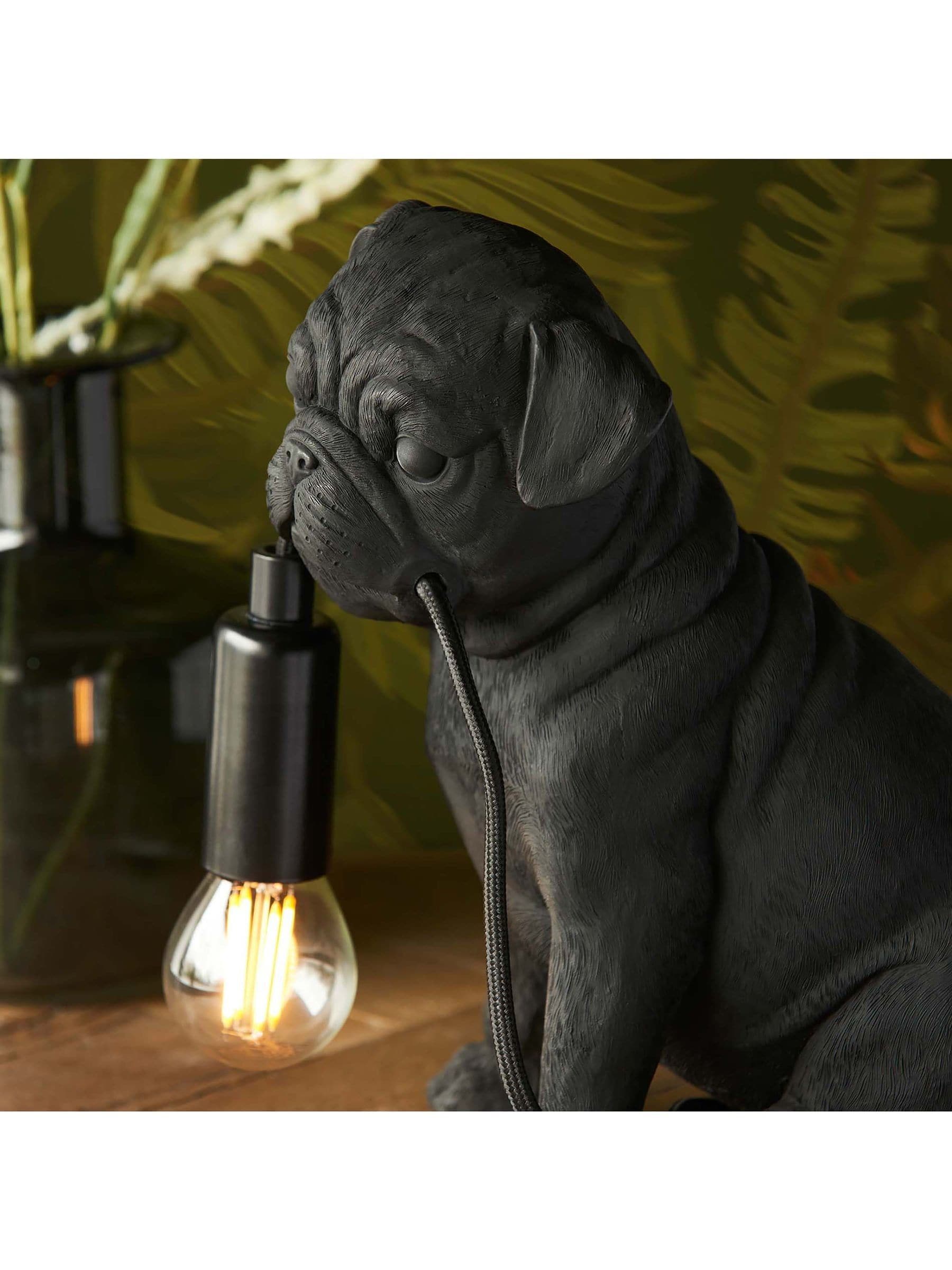 Gallery Home black pug puppy table lamp 23.5cm - British product