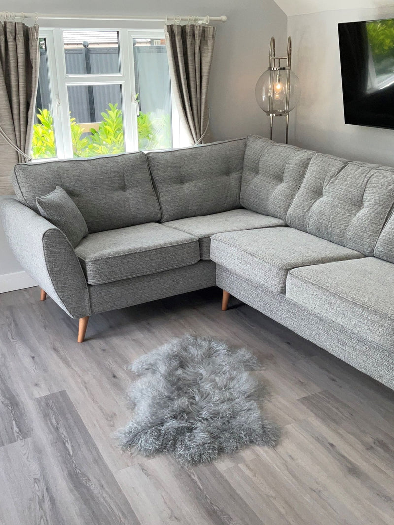 Hanlin light grey lambskin wool rug, imported from the UK