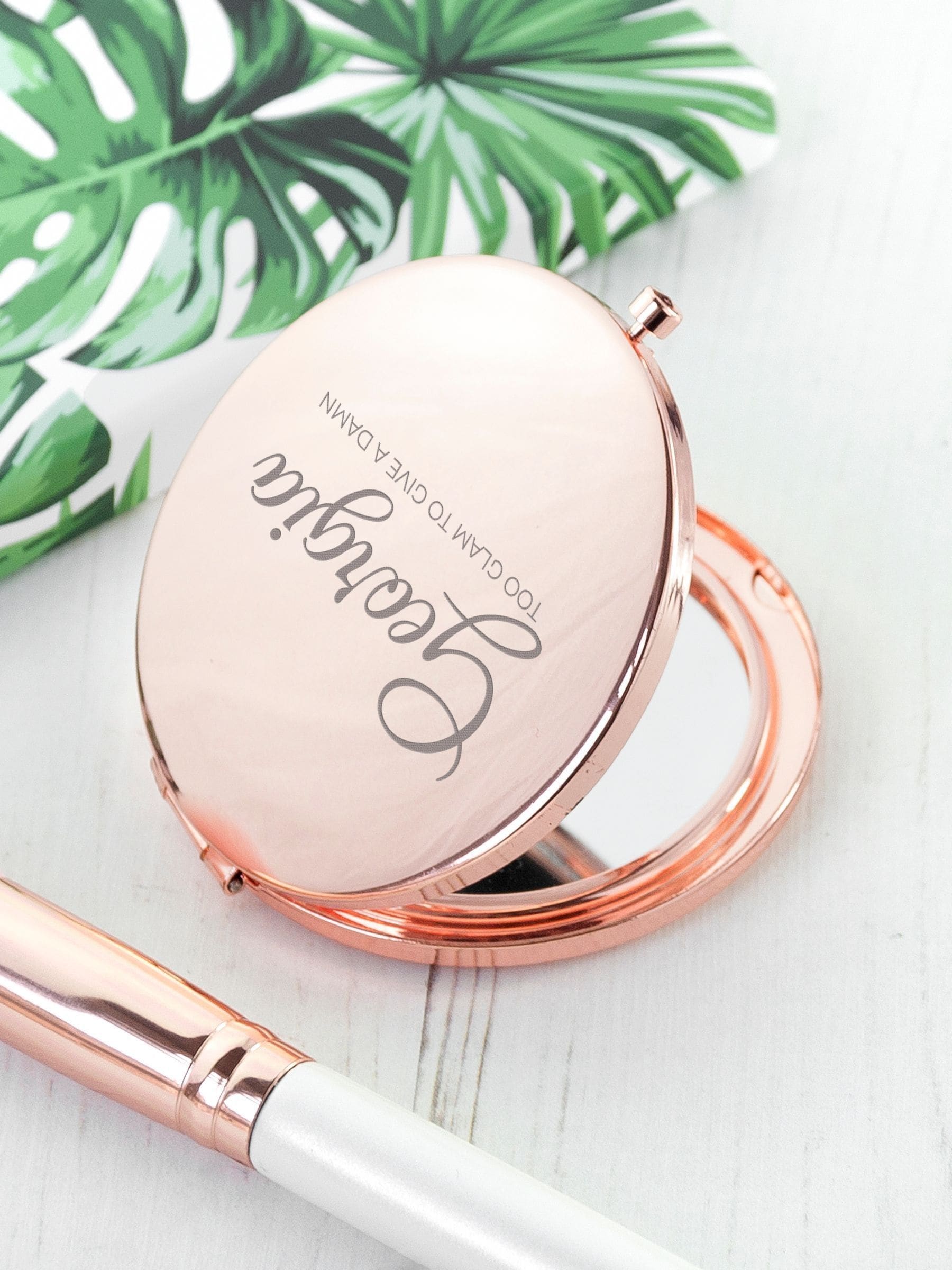 Treat Republic rose gold personalised compact mirror 7cm, imported from the UK
