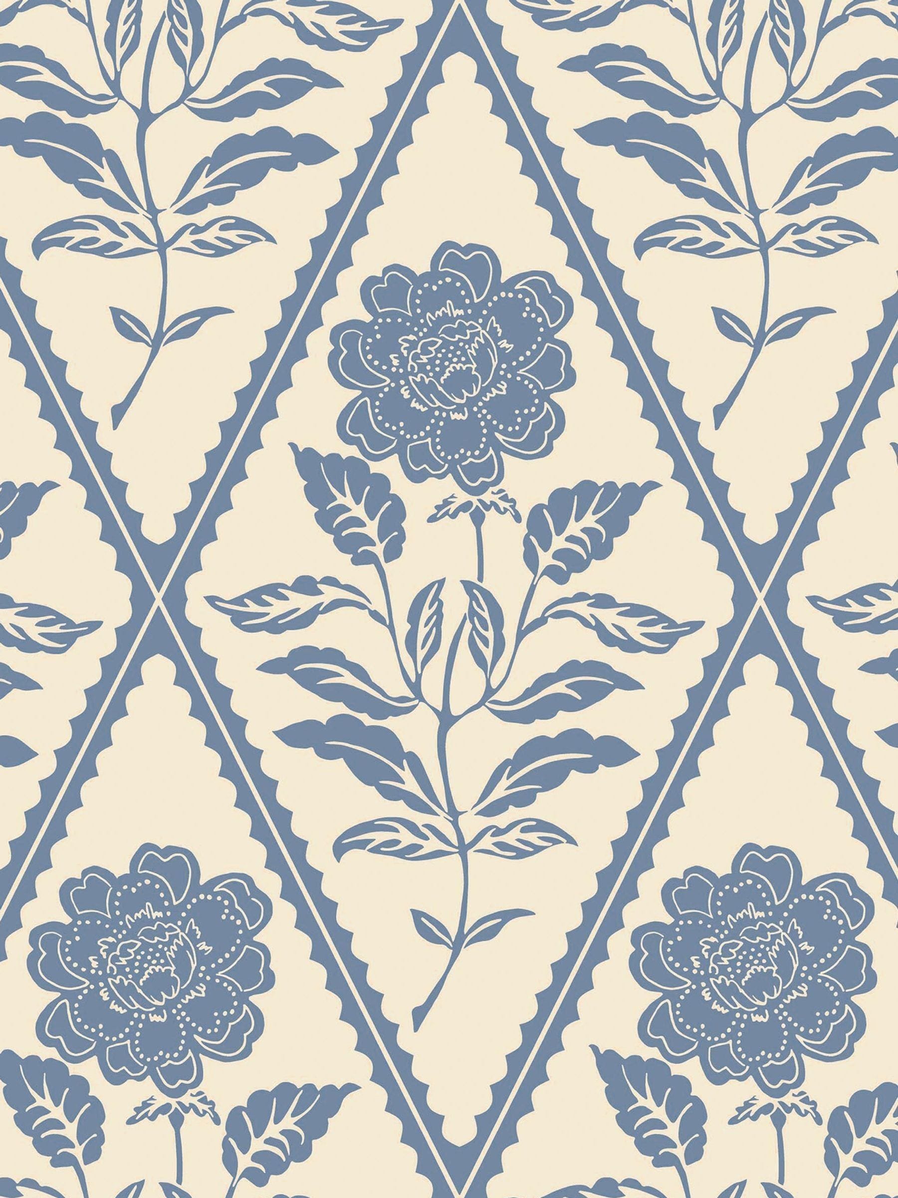 Joules Juliette floral wallpaper sample A4 in cream and blue, UK version
