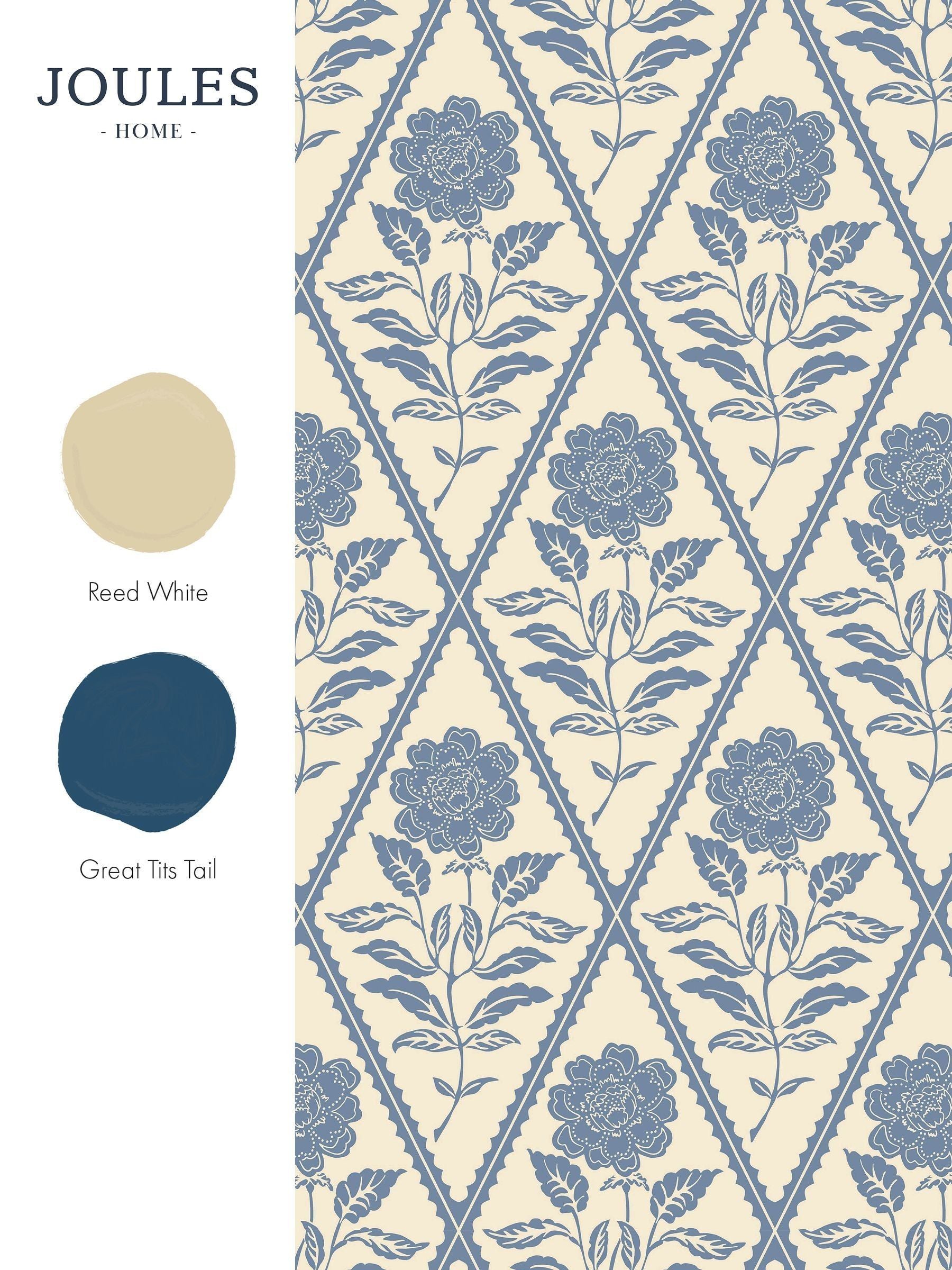 Joules Juliette floral wallpaper sample A4 in cream and blue, UK version