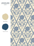 Joules Juliette floral wallpaper sample A4 in cream and blue, UK version