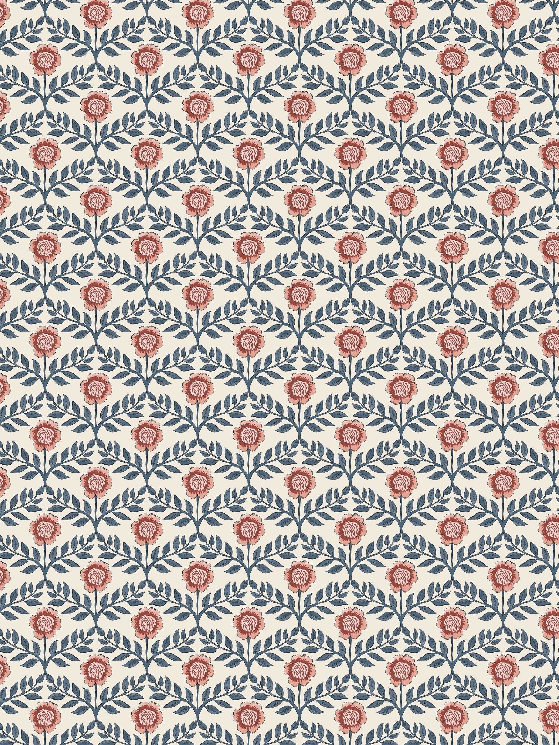 Joules Stately Floral wallpaper sample in cream blue, A4 - British product