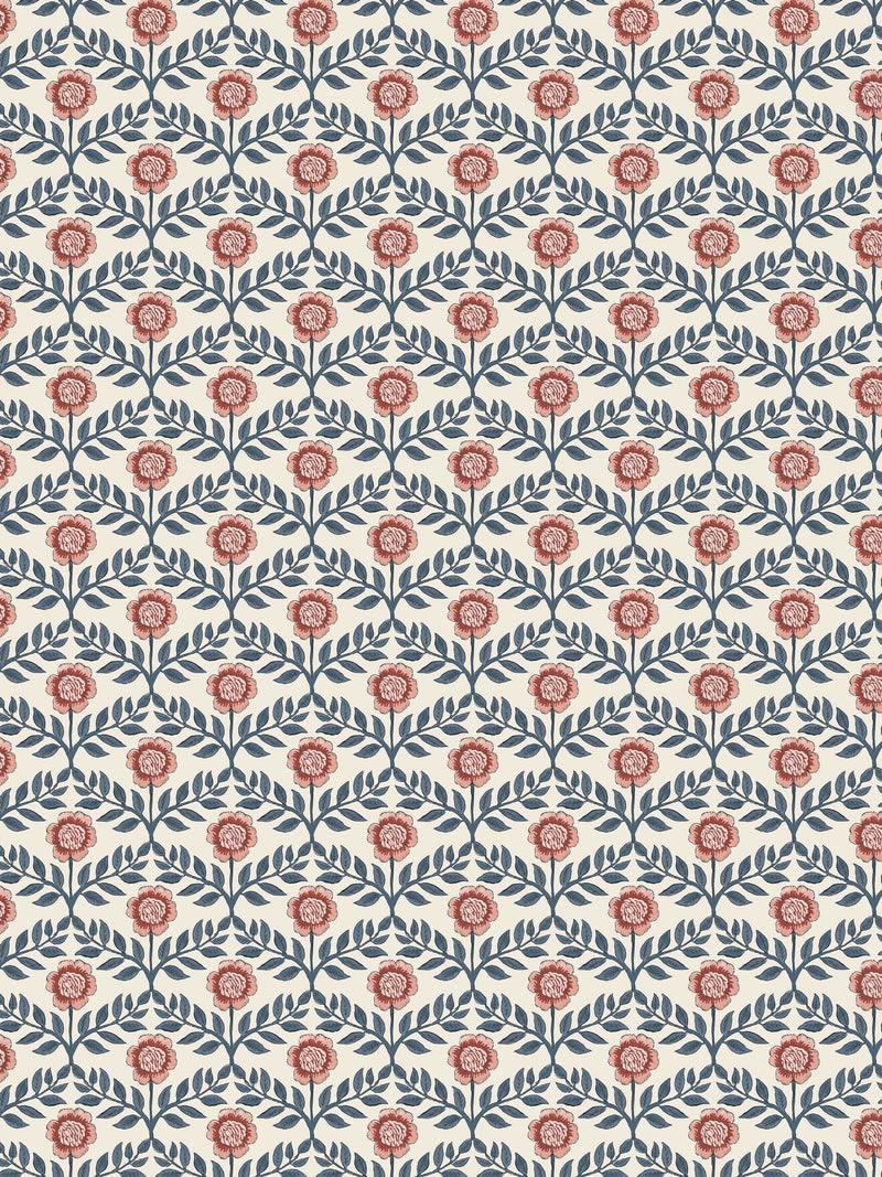 Joules Stately Floral wallpaper sample in cream blue, A4 - British product