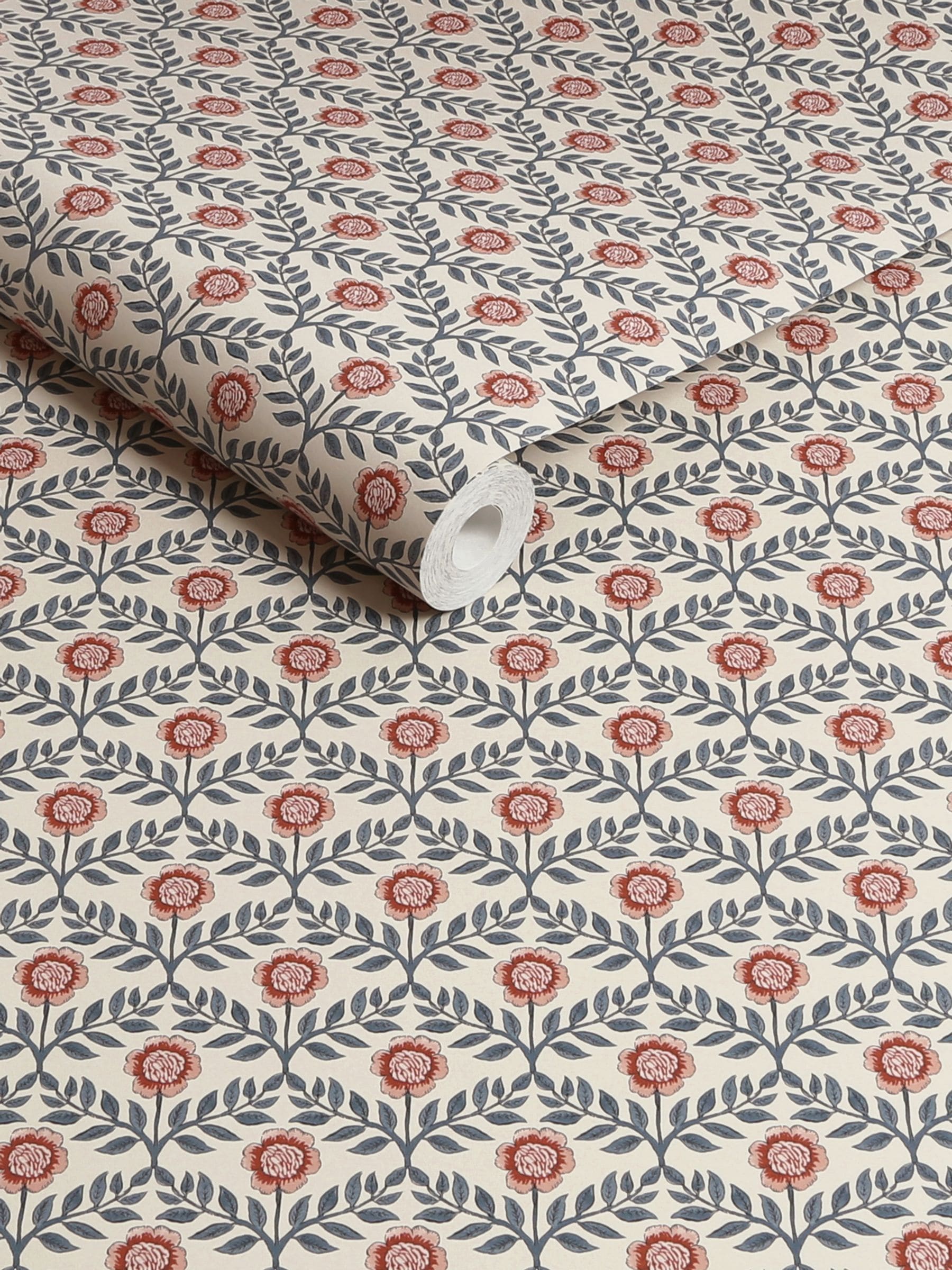 Joules Stately Floral wallpaper sample in cream blue, A4 - British product