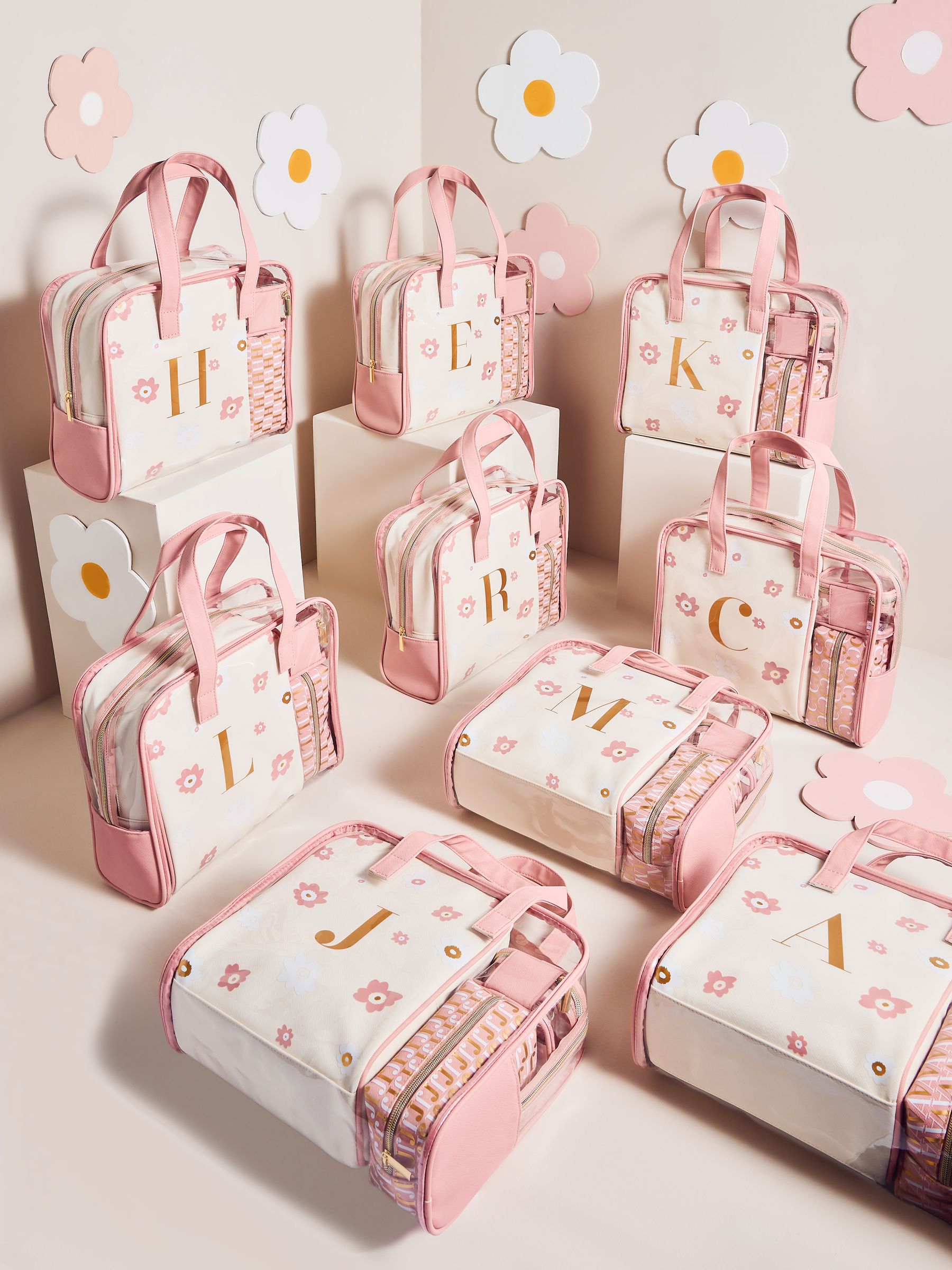Set of 4 Pink Alphabet Makeup Bags