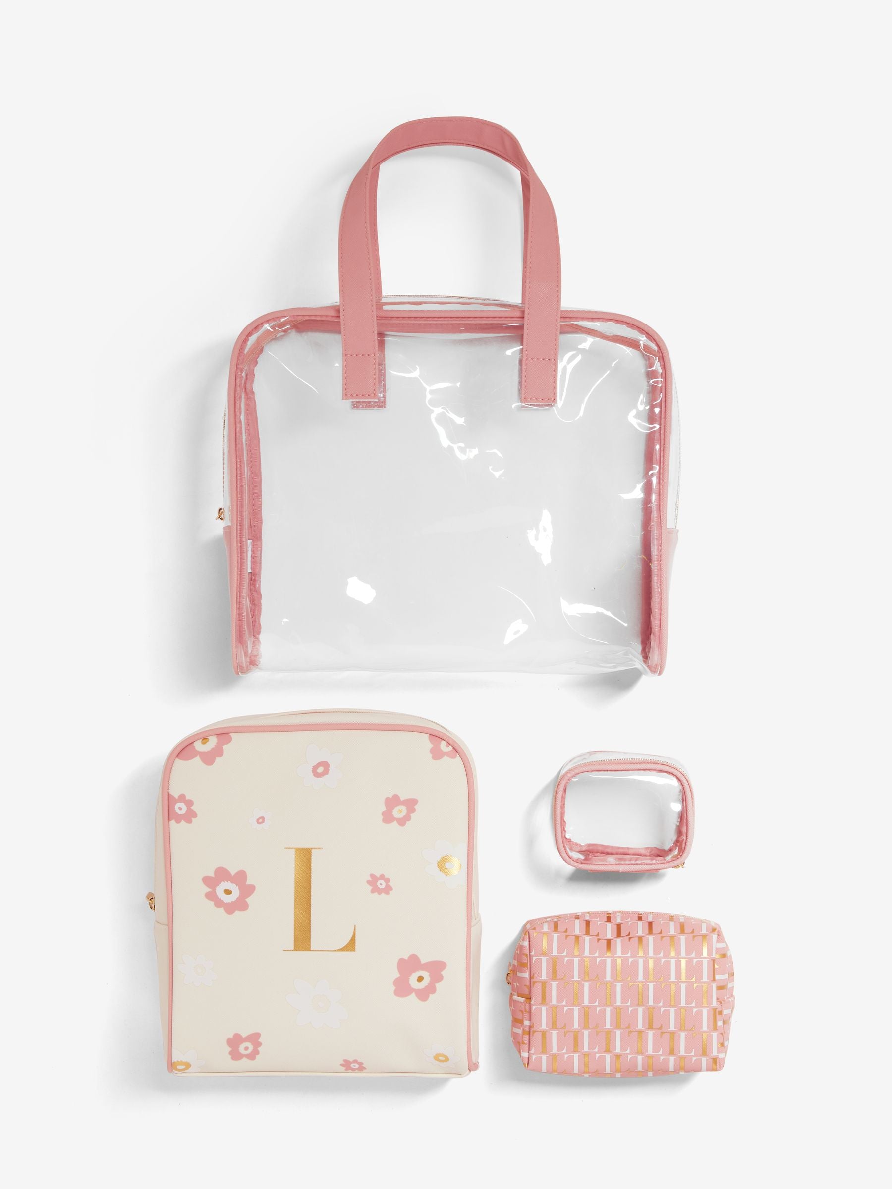 Set of 4 Pink Alphabet Makeup Bags