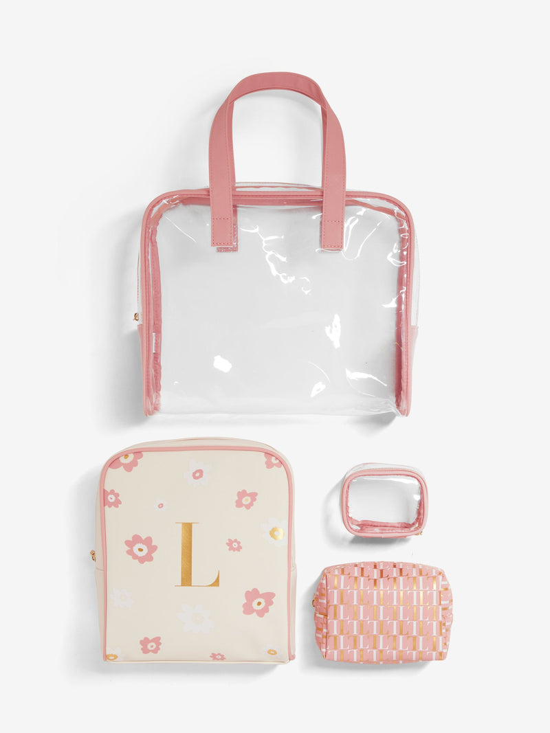 Set of 4 Pink Alphabet Makeup Bags