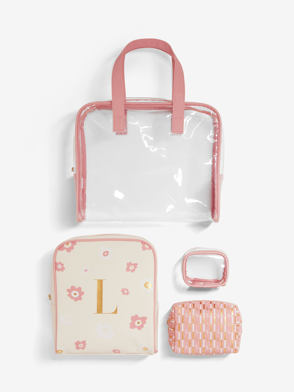 Set of 4 Pink Alphabet Makeup Bags
