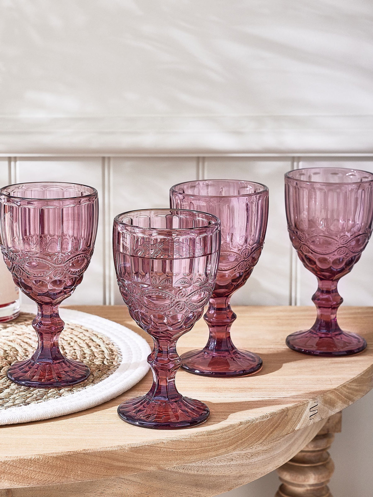 Set of 4 Embossed Amethyst Footed Wine Glasses