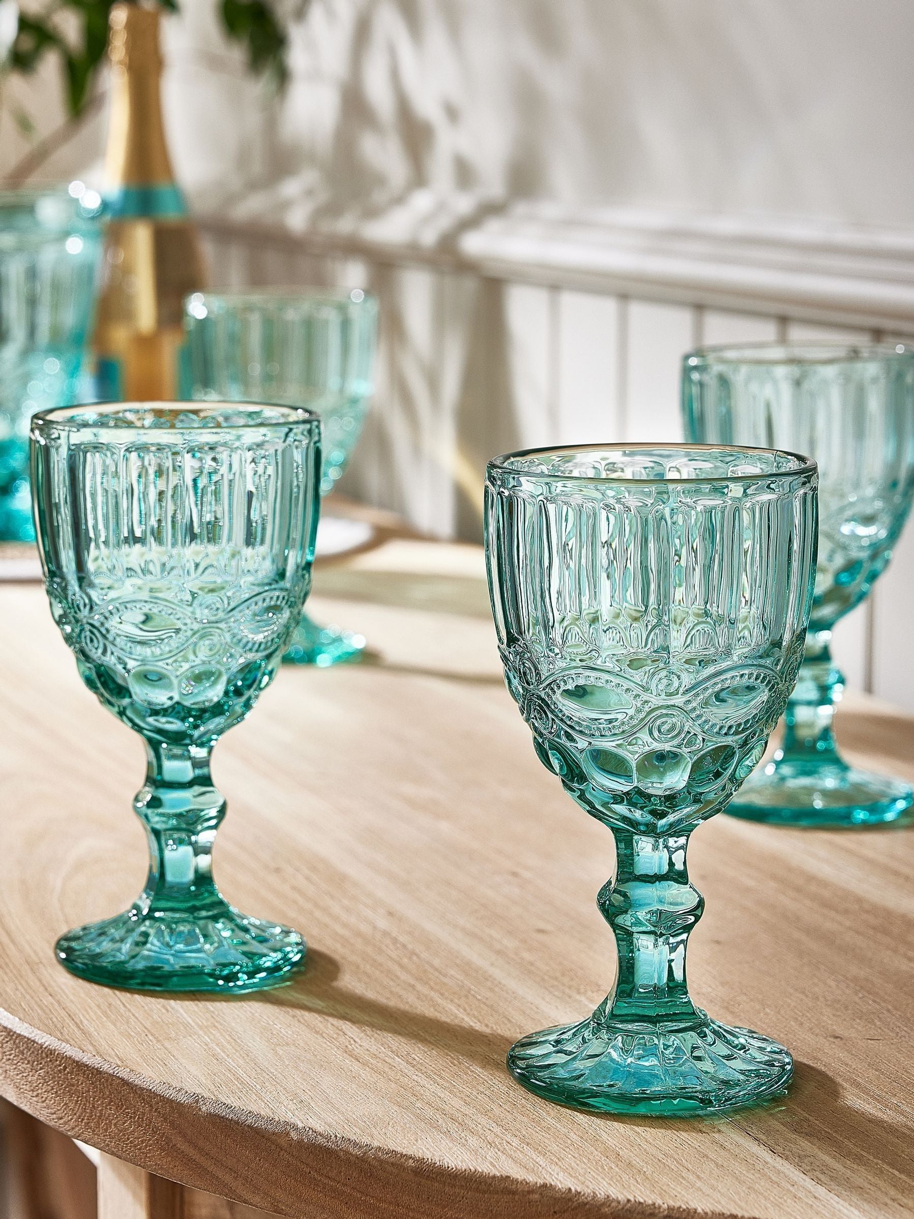 Dibor Aurielle embossed wine glasses blue set of 4 - British product