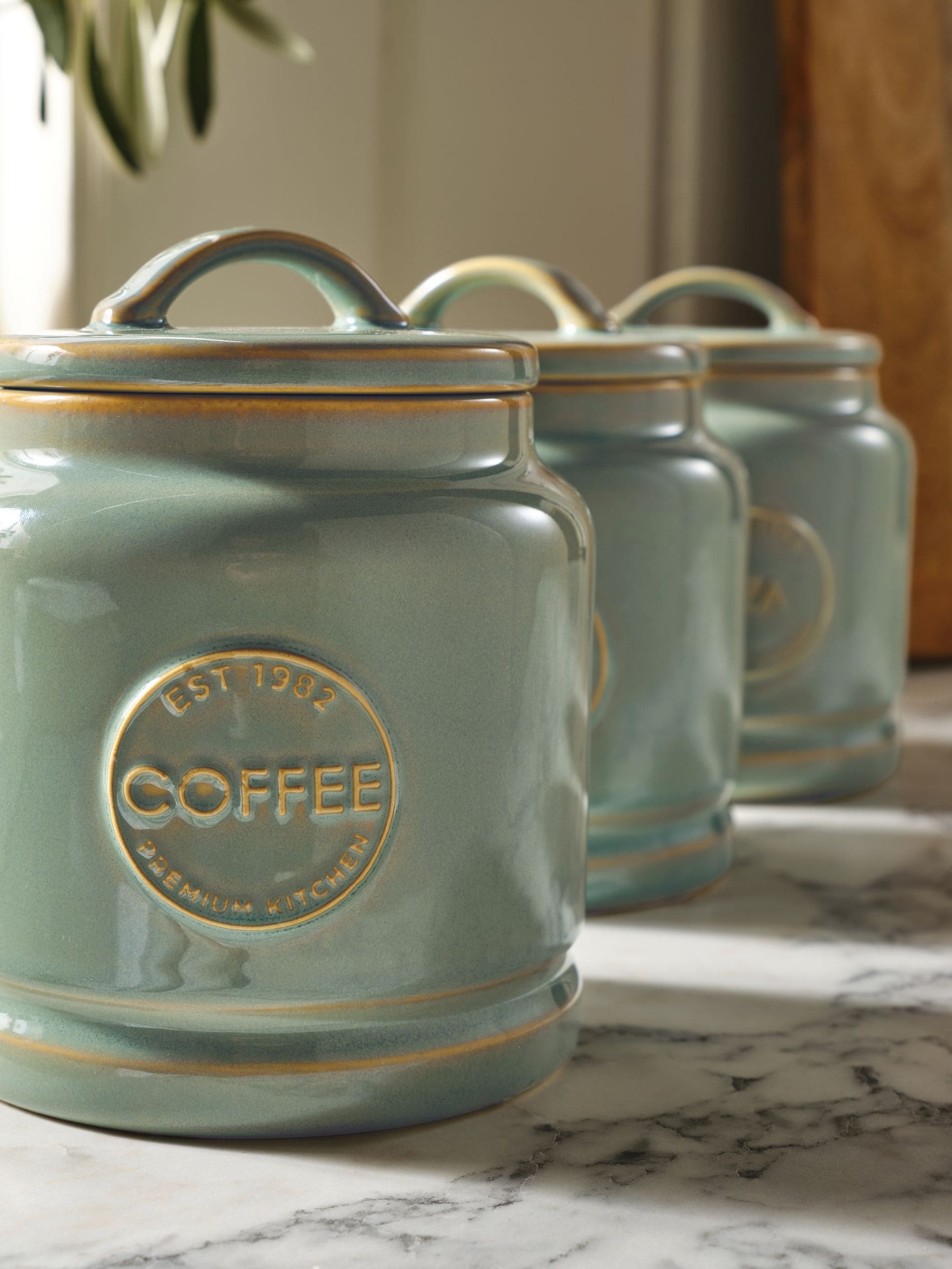 sage green storage jars set of 3 (British brand)