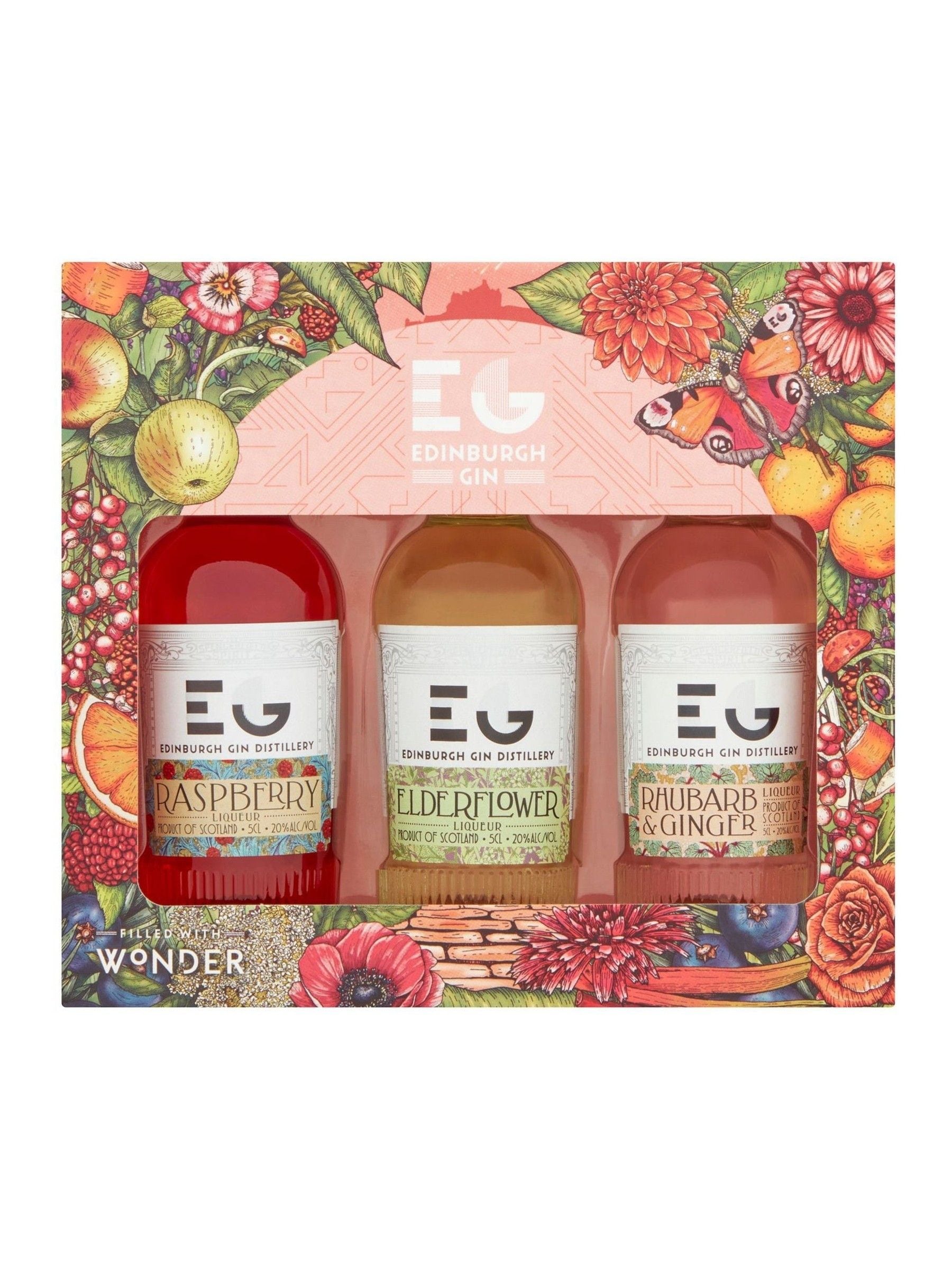 Edinburgh Gin Trio Set Rhubarb & Ginger, Elderflower, Raspberry gin liqueurs 5cl miniature bottles - British product