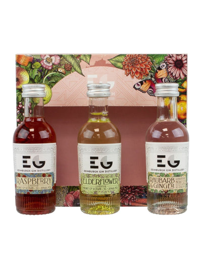 Coffret cadeau Edinburgh Gin Trio Set Rhubarbe & Gingembre, Sureau, Liqueurs de gin framboise 5cl
