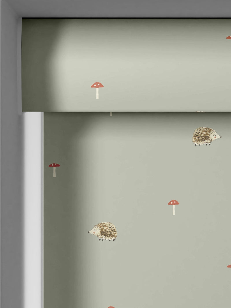 Sophie Allport sage green hedgehog roller blind (British brand)