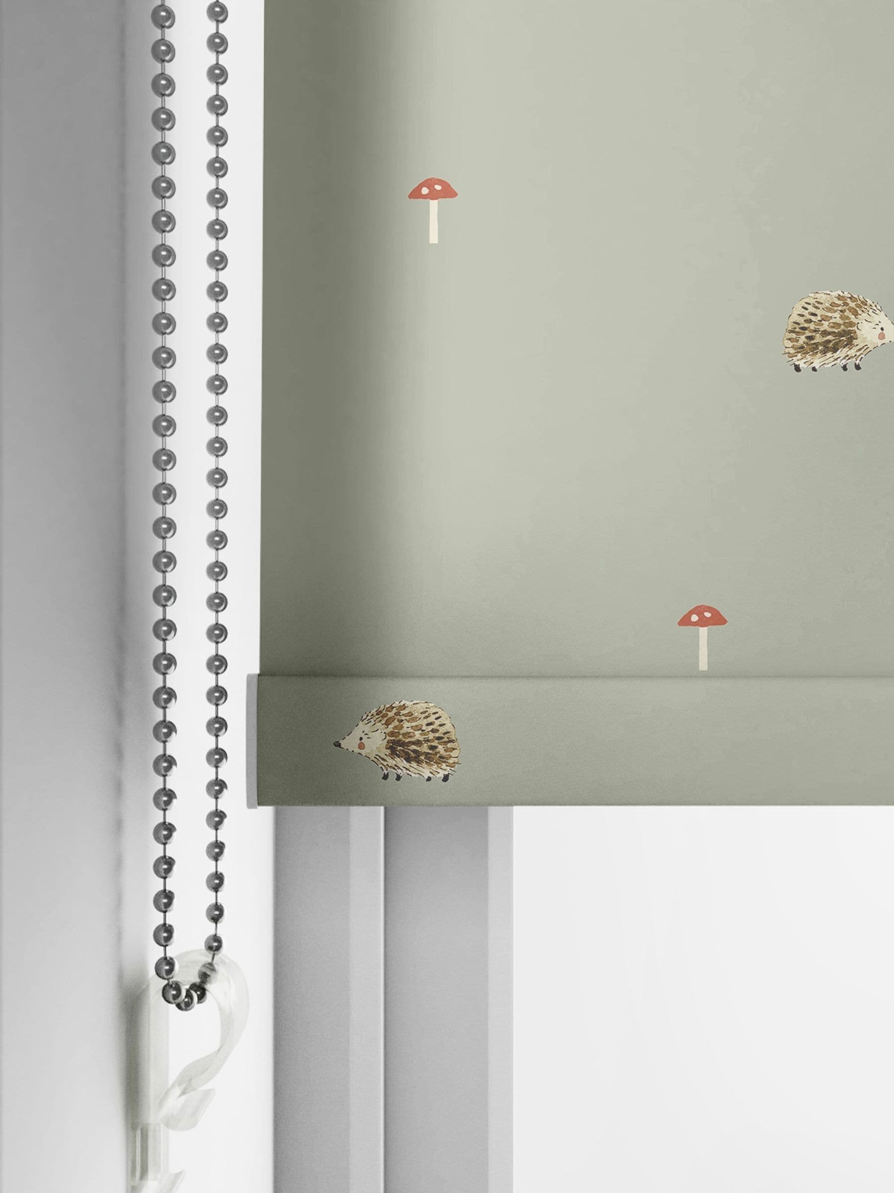 Sophie Allport sage green hedgehog roller blind (British brand)