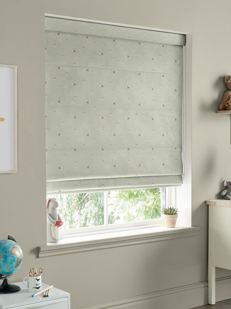 Sophie Allport sage green woodland hedgehog Roman blind - British product