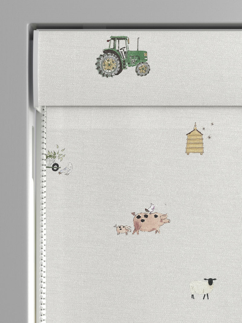 Sophie Allport On the Farm Roman blind in soft grey, UK version