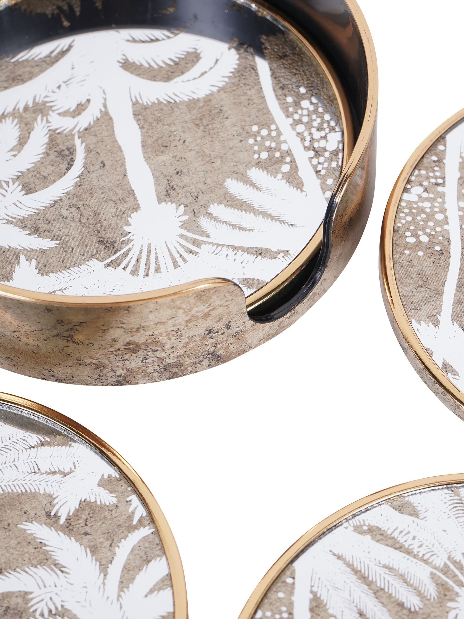Libra Interiors antique gold palm tree coasters set of 4, UK version