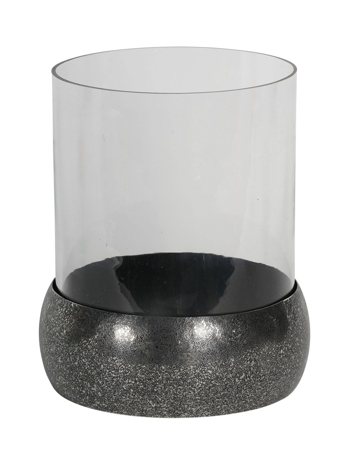Libra Interiors Silver Dusky Finish Medium Glass Hurricane Candle Holder
