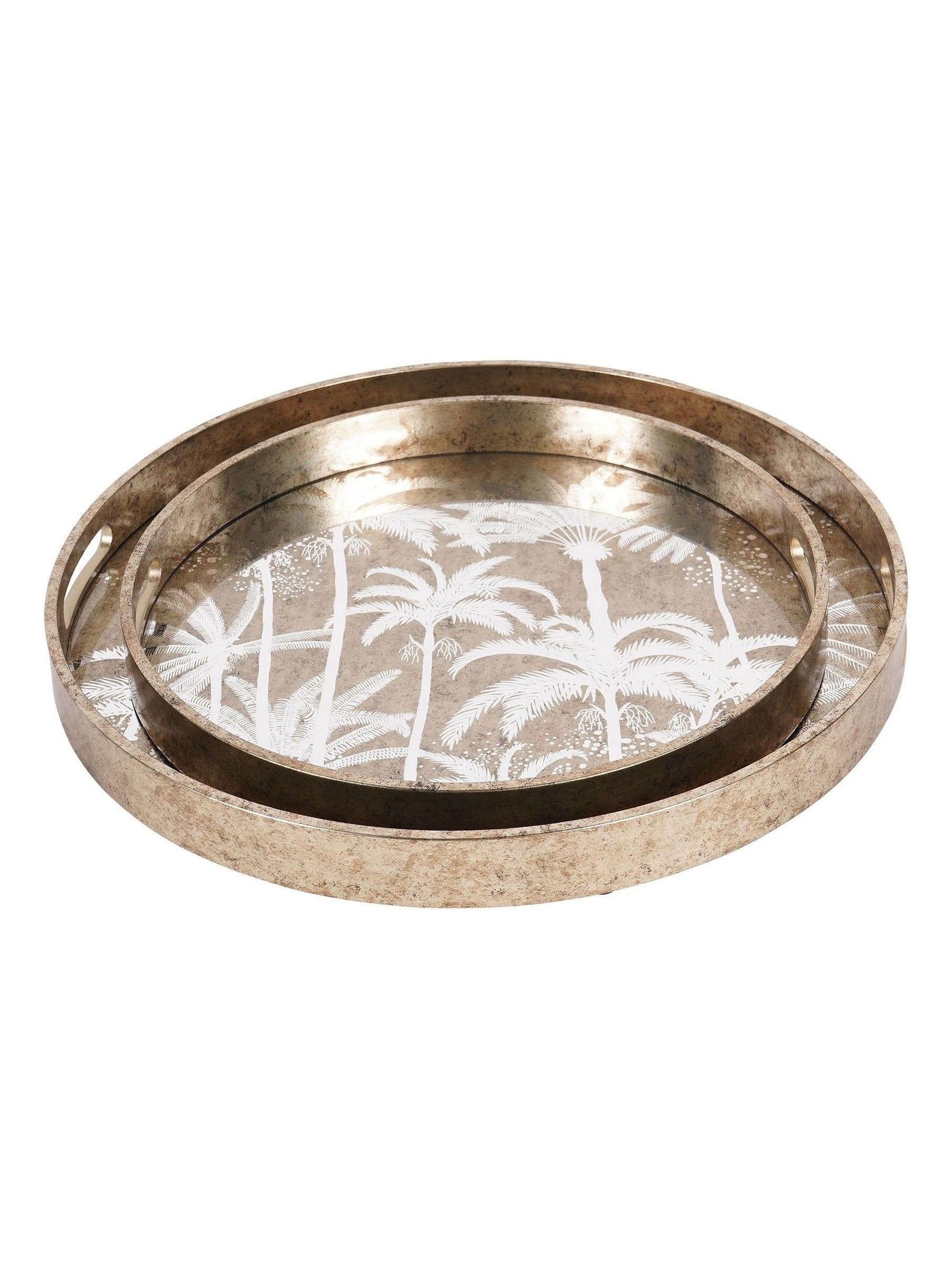 Libra Interiors antique gold palm tree trays set of 2, UK version