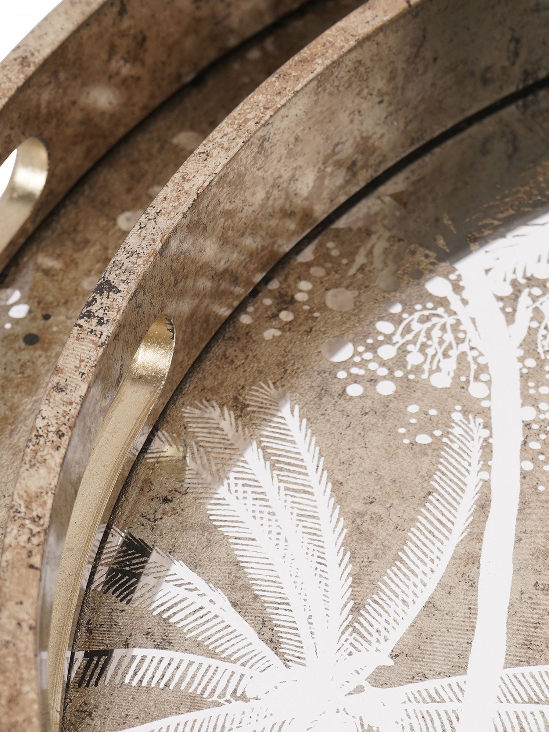Libra Interiors antique gold palm tree trays set of 2, UK version