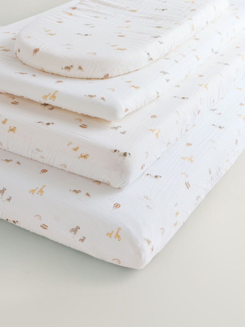 Mini jungle baby muslin fitted sheets 2 pack, imported from the UK