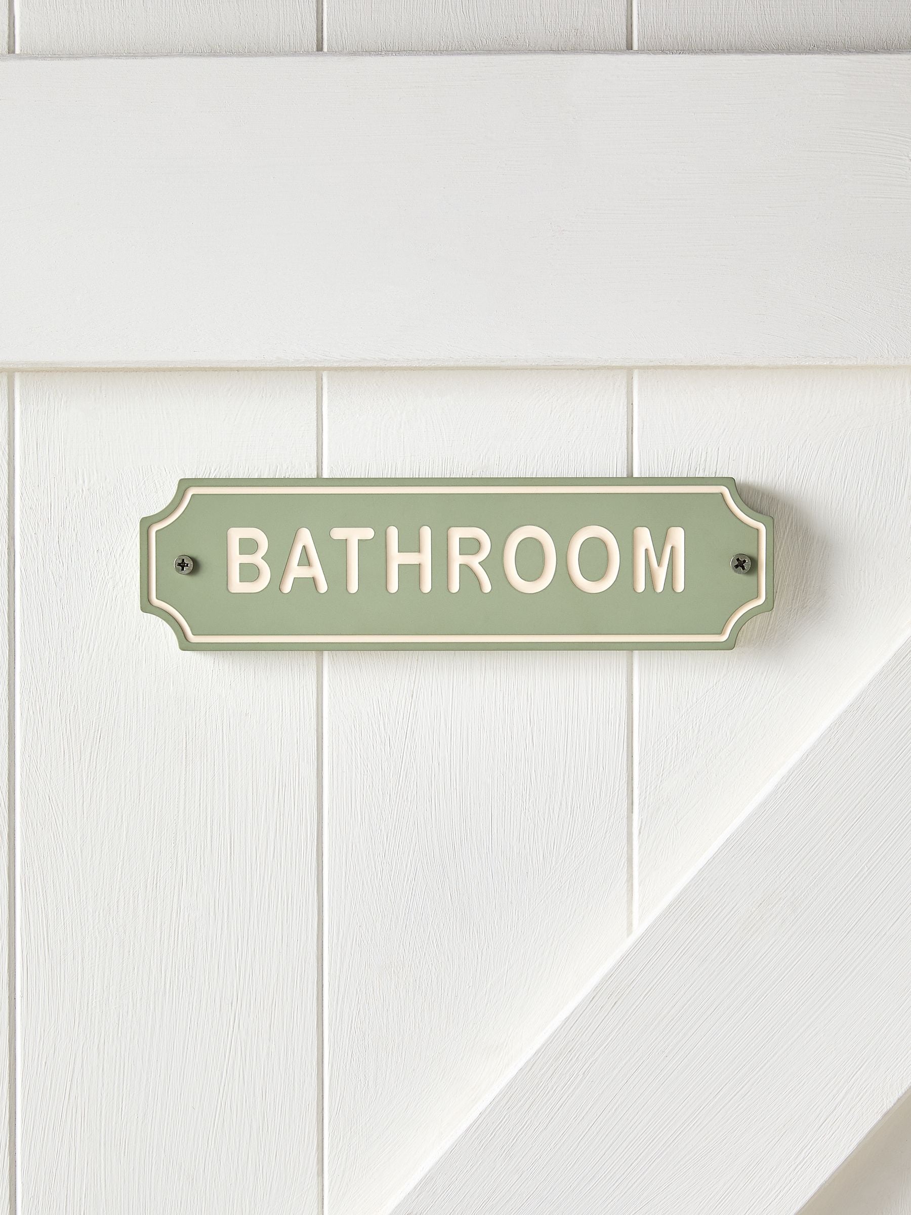 Green Sage reversible bathroom door sign with slogan, 11.5cm x 11cm, UK version