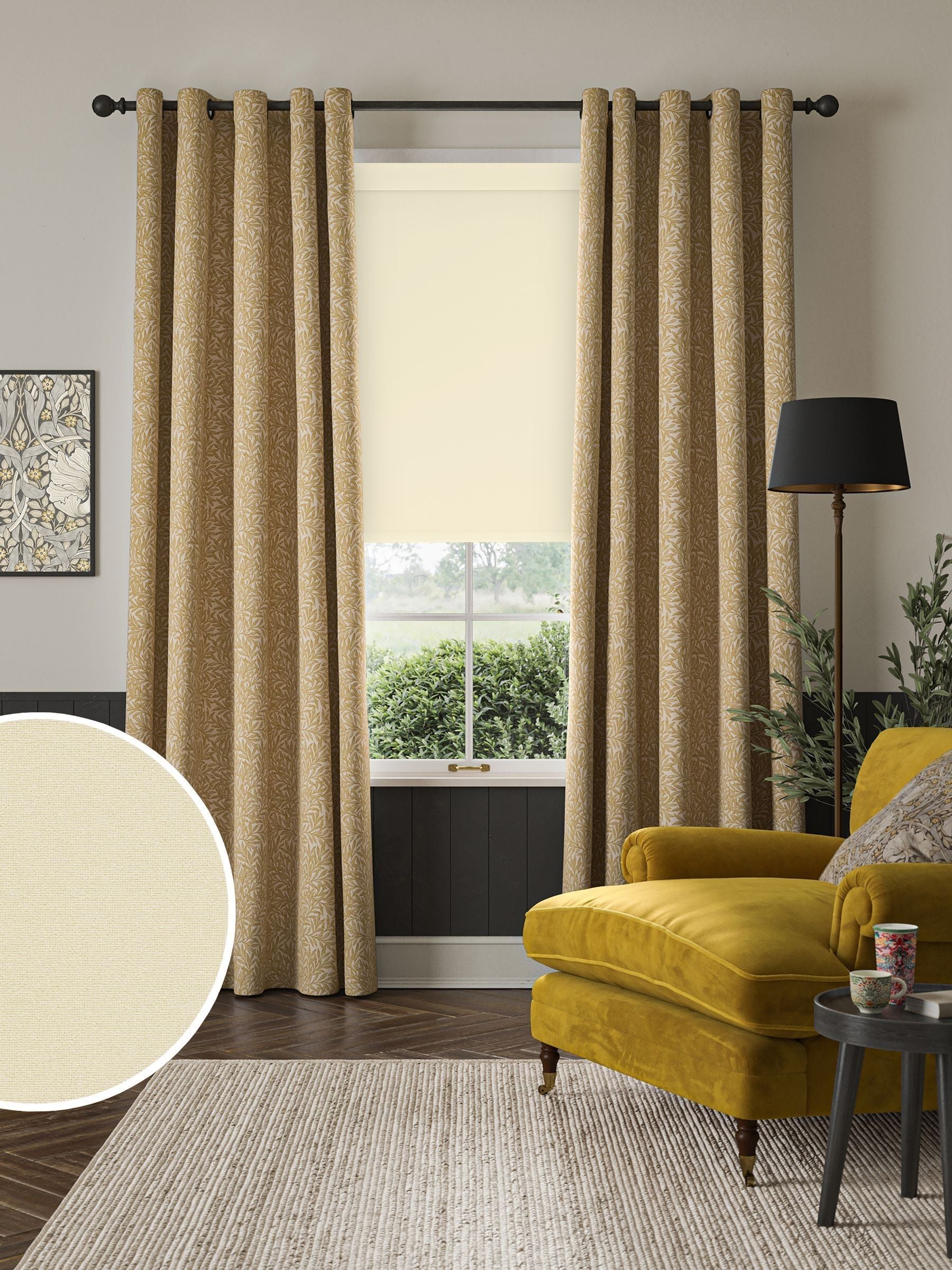 William Morris Waltham roller blind natural flax, UK version