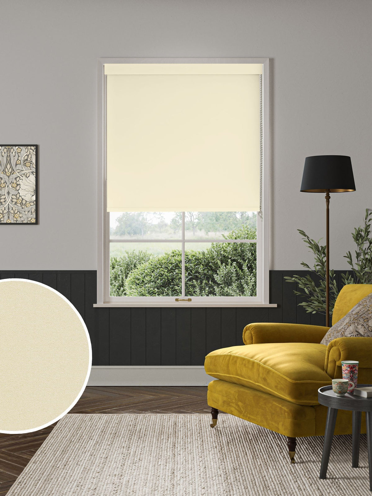 William Morris Waltham roller blind natural flax, UK version
