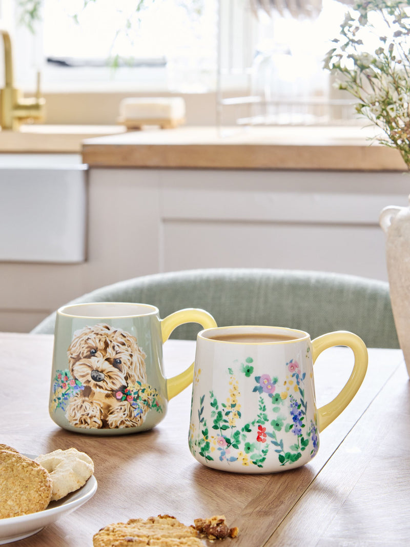 Sage green Charlie Cockapoo ceramic mugs set of two - British product